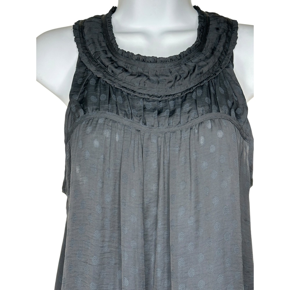 Maeve Anthropologie Blouse 8 Navy Blue Clip Dot Ruffle Sleeveless Clovis Top - Picture 5 of 10